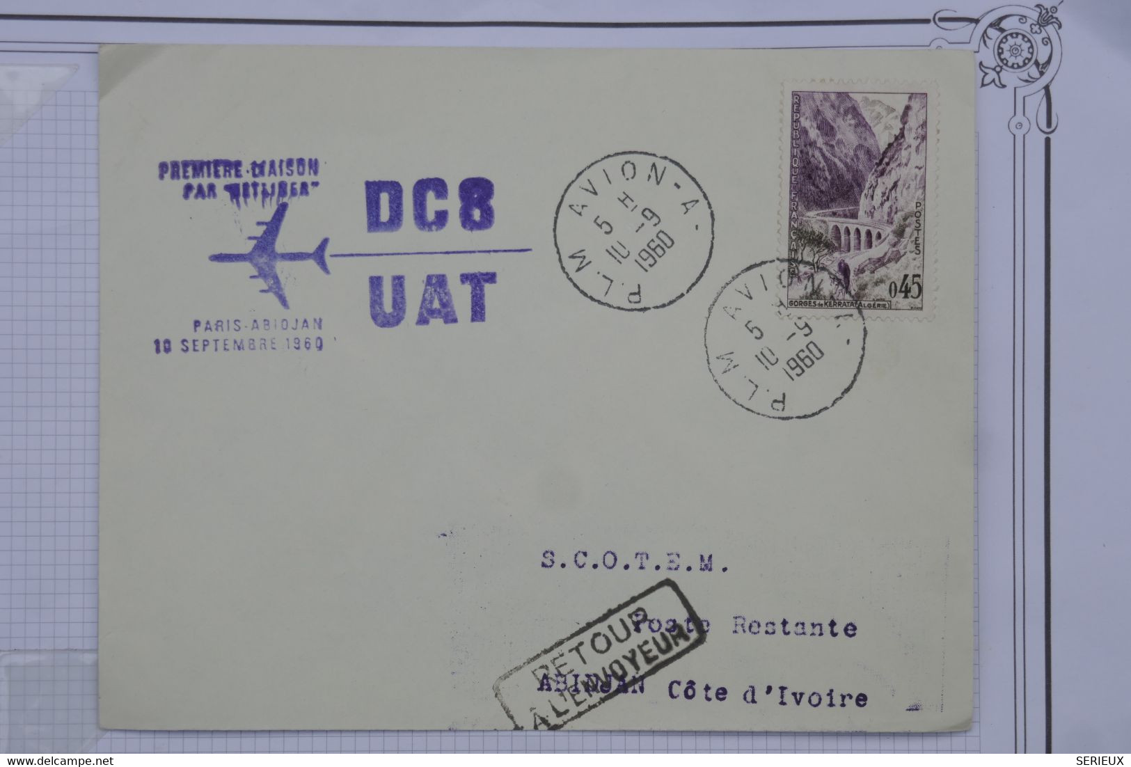 BE12 FRANCE   BELLE LETTRE LUFTHANSA   1960  IERE LIAISON  A COTE D IVOIRE +PLM +  +AFFR.  PLAISANT - 1960-.... Cartas & Documentos