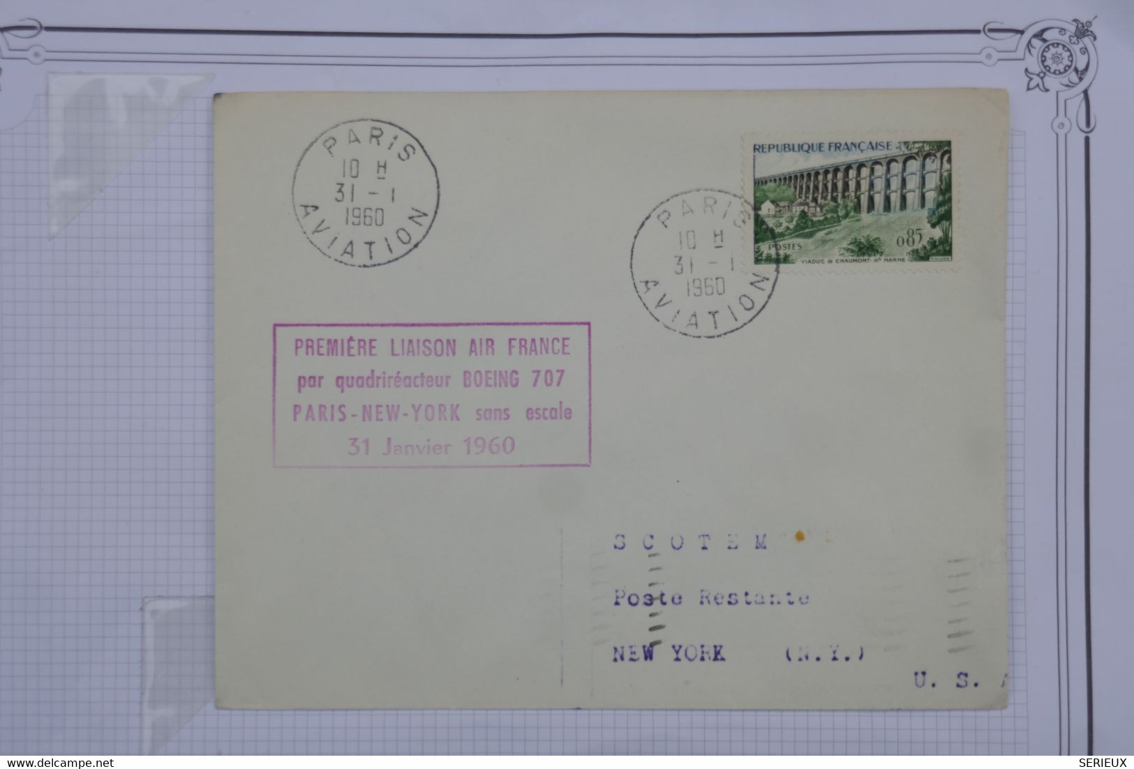 BE12 FRANCE   BELLE LETTREBOEING   1960  IERE LIAISON  PARIS NEW YORK   +AFFR.  PLAISANT - 1960-.... Storia Postale