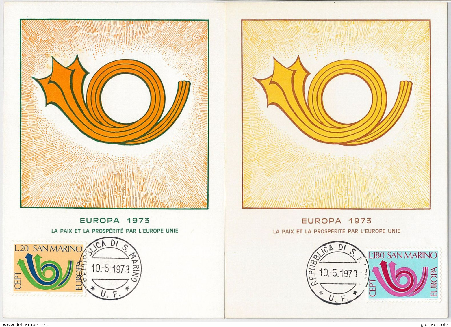 51652   - SAN MARINO -  POSTAL HISTORY -  Set Of 2 MAXIMUM CARD -  1973  EUROPA - Otros & Sin Clasificación