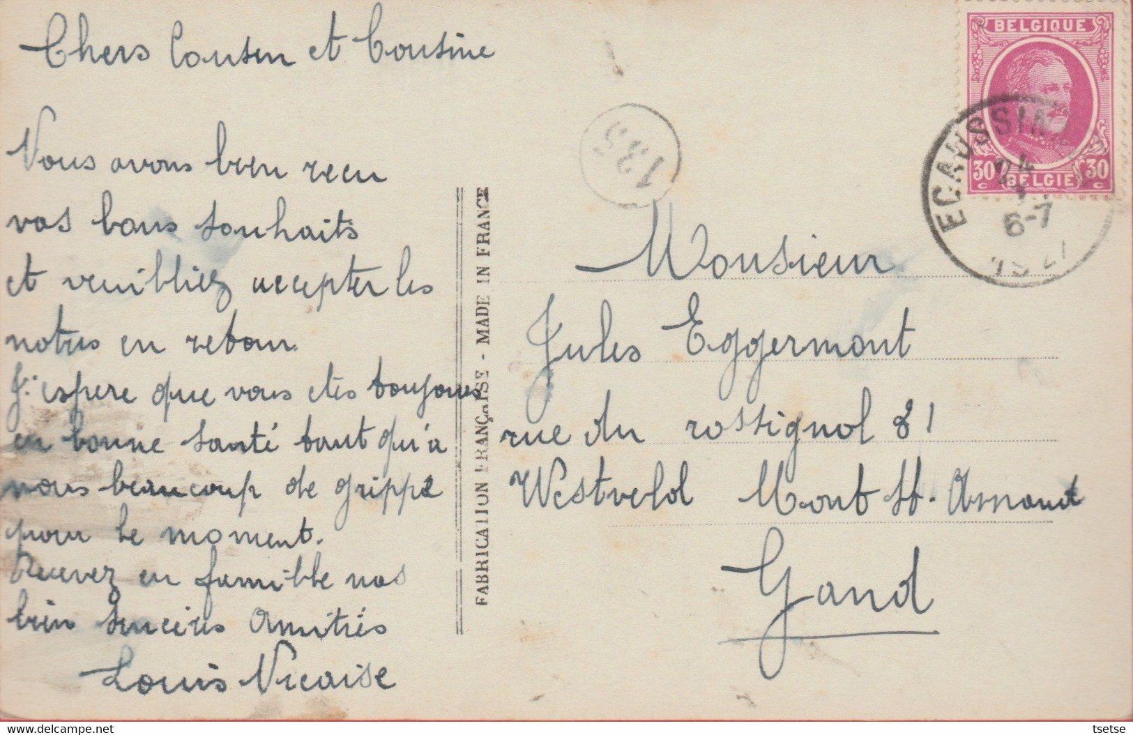 Ecaussinnes - Un Baiser ... Jolie Carte Fantaisie - 1927 ( Voir Verso ) - Ecaussinnes