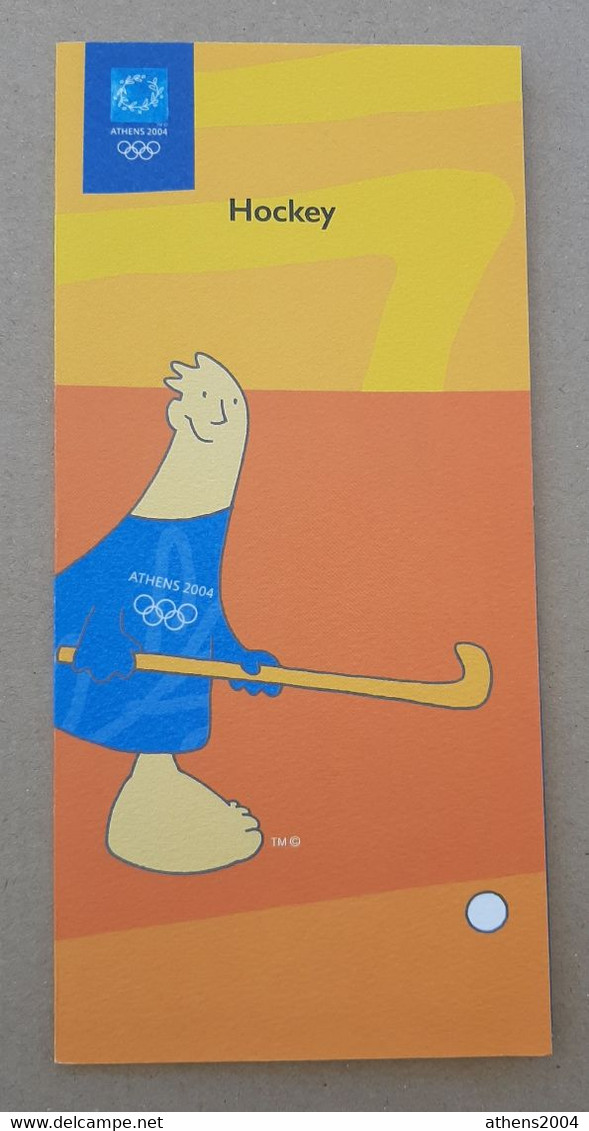 Athens 2004 Olympic Games, Hockey Leaflet With Mascot In English Language - Bekleidung, Souvenirs Und Sonstige