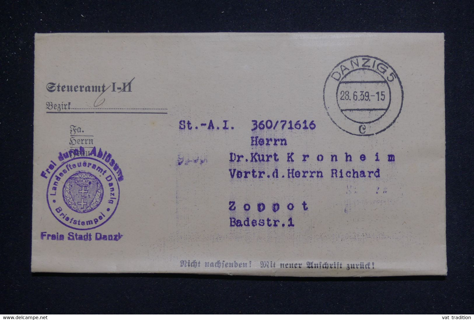 ALLEMAGNE -  Document De Danzig En 1939 - L 131784 - Storia Postale