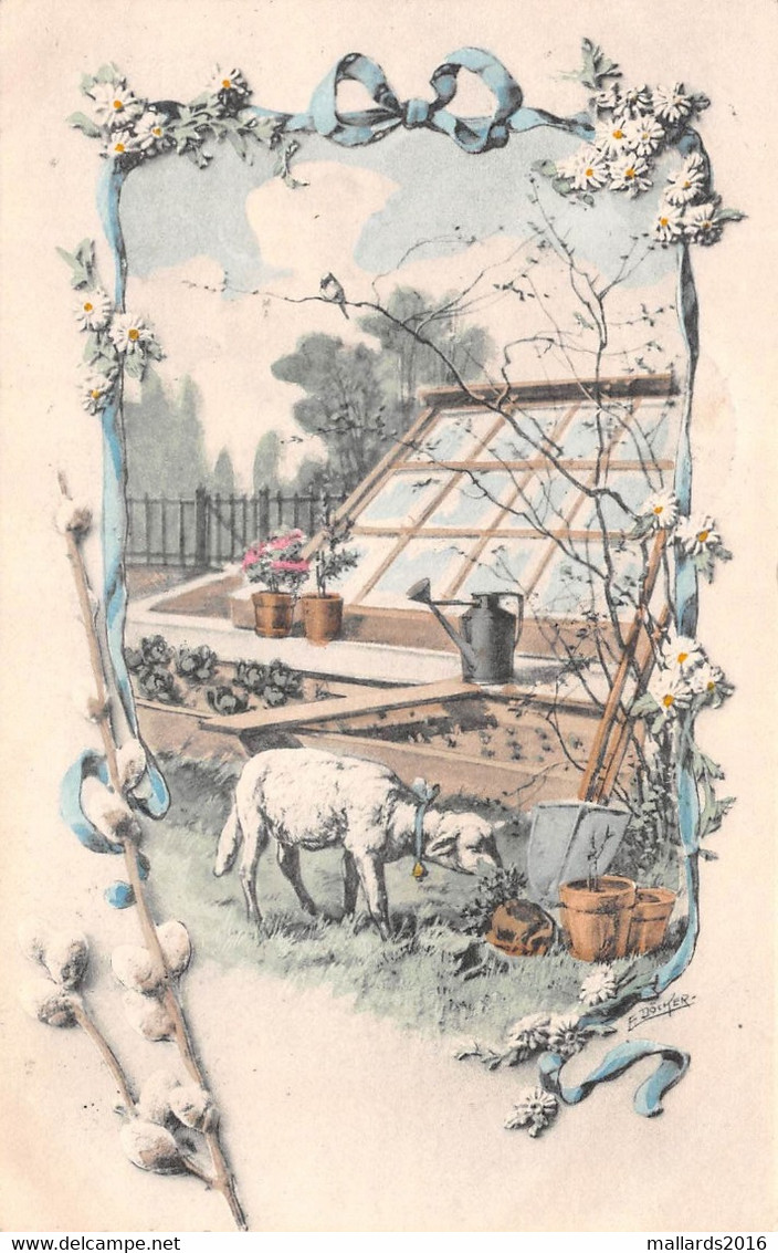 ARTIST E. DOEKER - M.M.VIENNE No.133 - A LAMB IN THE GARDEN - POSTED 1904 ~ A 118 YEAR OLD POSTCARD #2232137 - Doecker, E.