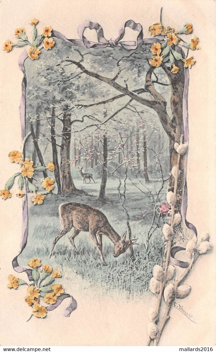 ARTIST E. DOEKER - M.M.VIENNE No.133 - A DEER RUBBING ITS ANTLERS - POSTED 1904 ~ A 118 YEAR OLD POSTCARD #2232138 - Doecker, E.