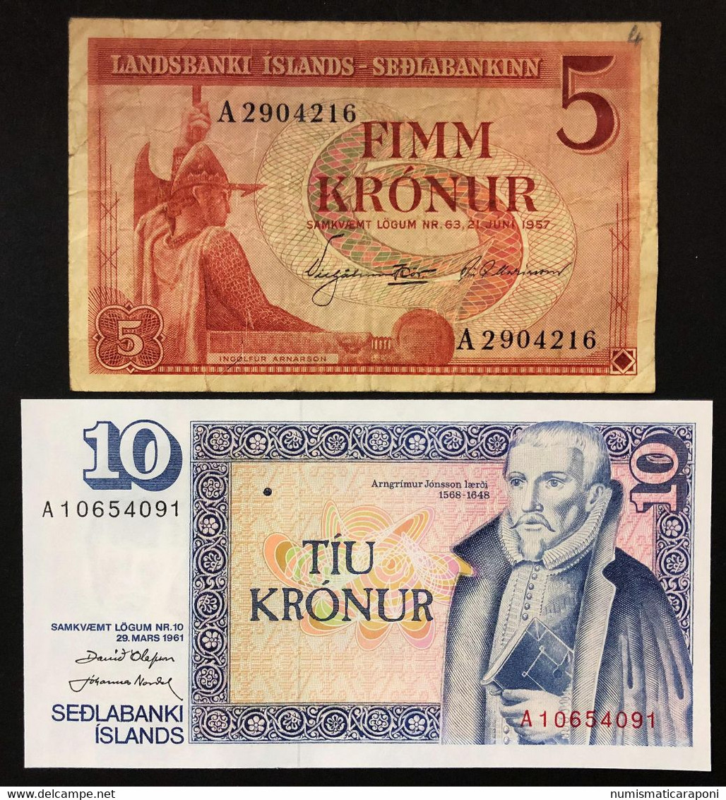 ISLANDA Islands Iceland 10 KRONUR 1961 FDS UNC + 5 Kronur 1957 Mb LOTTO 2330 - IJsland