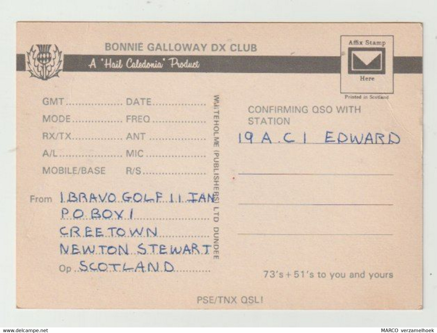 QSL Card 27MC Bonnie Galloway Creetown Scotland (sco) - CB-Funk