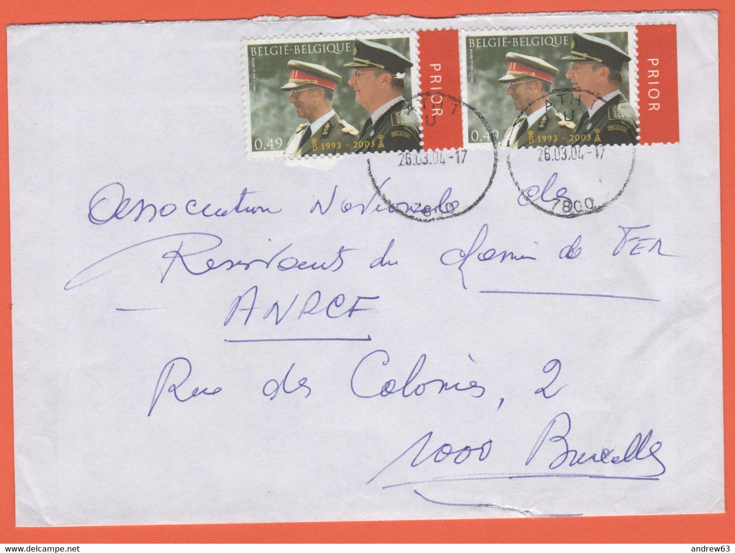 BELGIO - BELGIE - BELGIQUE - 2004 - 2 X 0,49€ 10th Anniversary Of The Accession Of King Albert II - Viaggiata Da Ath Per - Cartas & Documentos