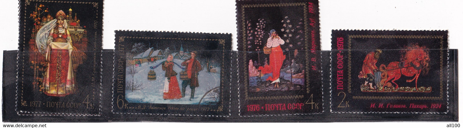 RUSSIAN STAMP COLLECTION 1977 FEDOSKINO 1972 FEDOSKINO 1934 MAKARICHEV 1976 FOLK TALE PAINTING 4K 6K 4K 2K PERFORATED - Unused Stamps