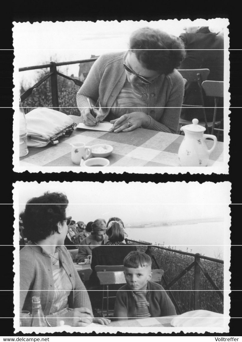 2x Orig. Foto 1959, Mädchen Mit Kleinem Jungen Im Restaurant Hamburg Blankenese Süllberg, Biergarten, Gaststätte - Blankenese