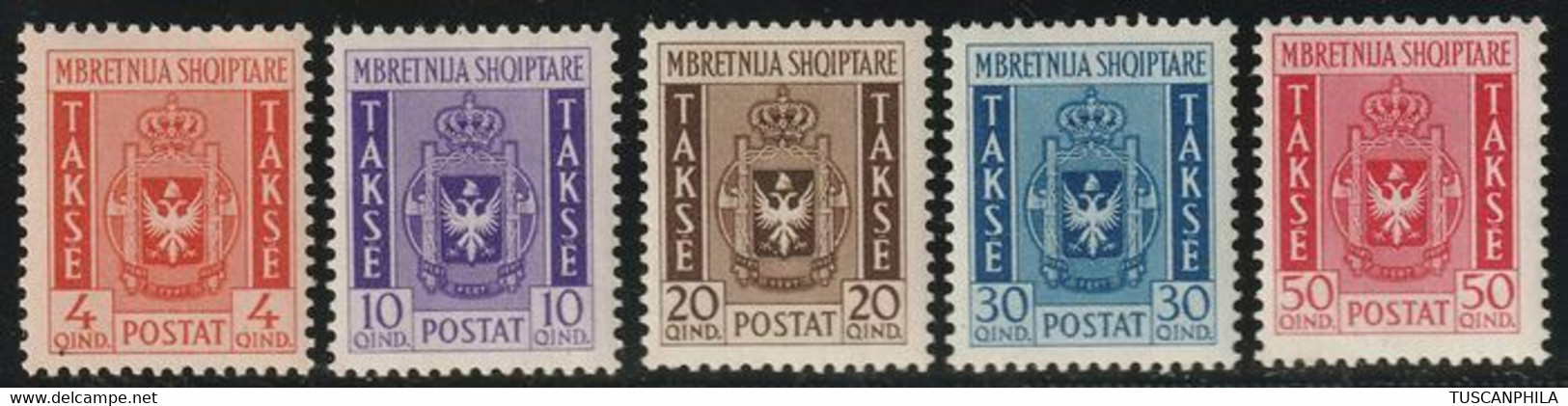 Occupazioni Italiane II^ GM - Albania 1940 - Segnatasse Serie Completa Integra Rara Lusso Certificata - Sassone S.9 - Albania