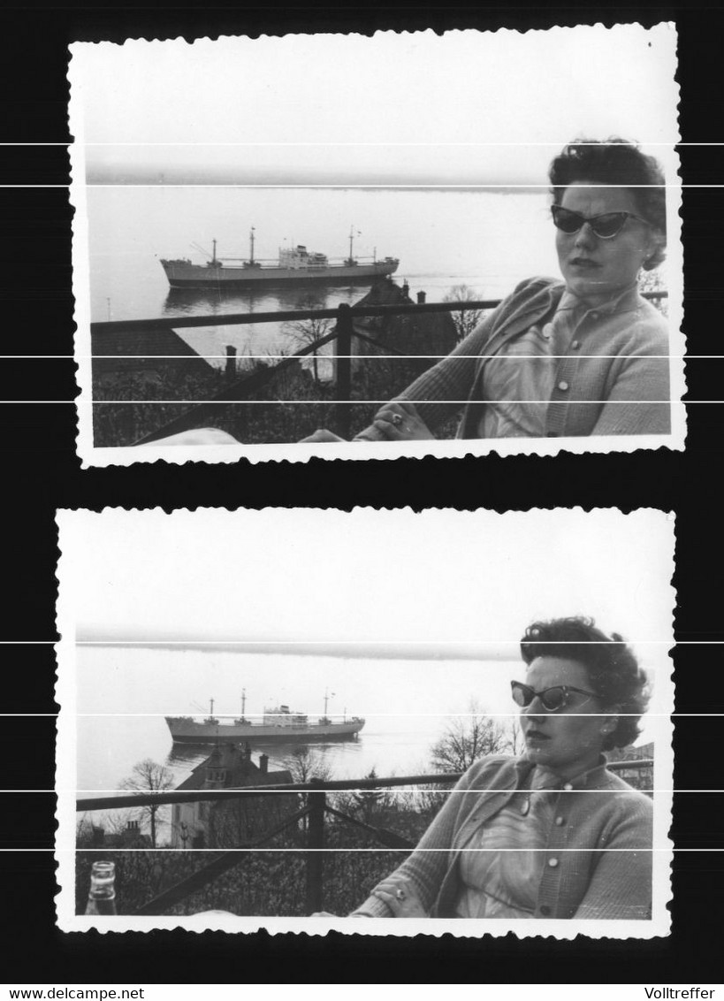 2x Orig. Foto 1959, Blick Aus Biergarten Restaurant Hamburg Blankenese Süllberg, Schiff, Dampfer, Frachtschiff Auf Elbe - Blankenese