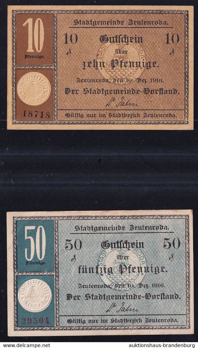 2x Zeulenroda: 10 Pfg. + 50 Pfennige 10.12.1916 - Collections
