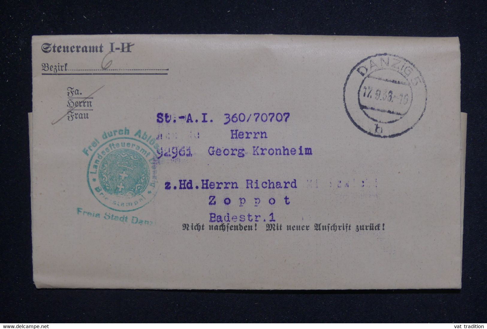 ALLEMAGNE -  Document De Danzig En 1938 Pour Zoppot - L 131788 - Storia Postale