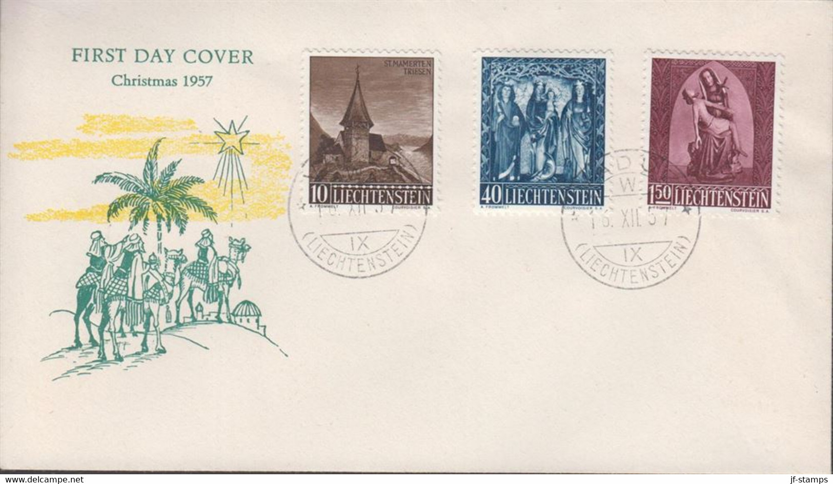 1957. LIECHTENSTEIN. WEIHNACHTEN. Complete Set On FDC VADUZ 16. XII. 57.  (Michel 362-364) - JF432829 - Briefe U. Dokumente