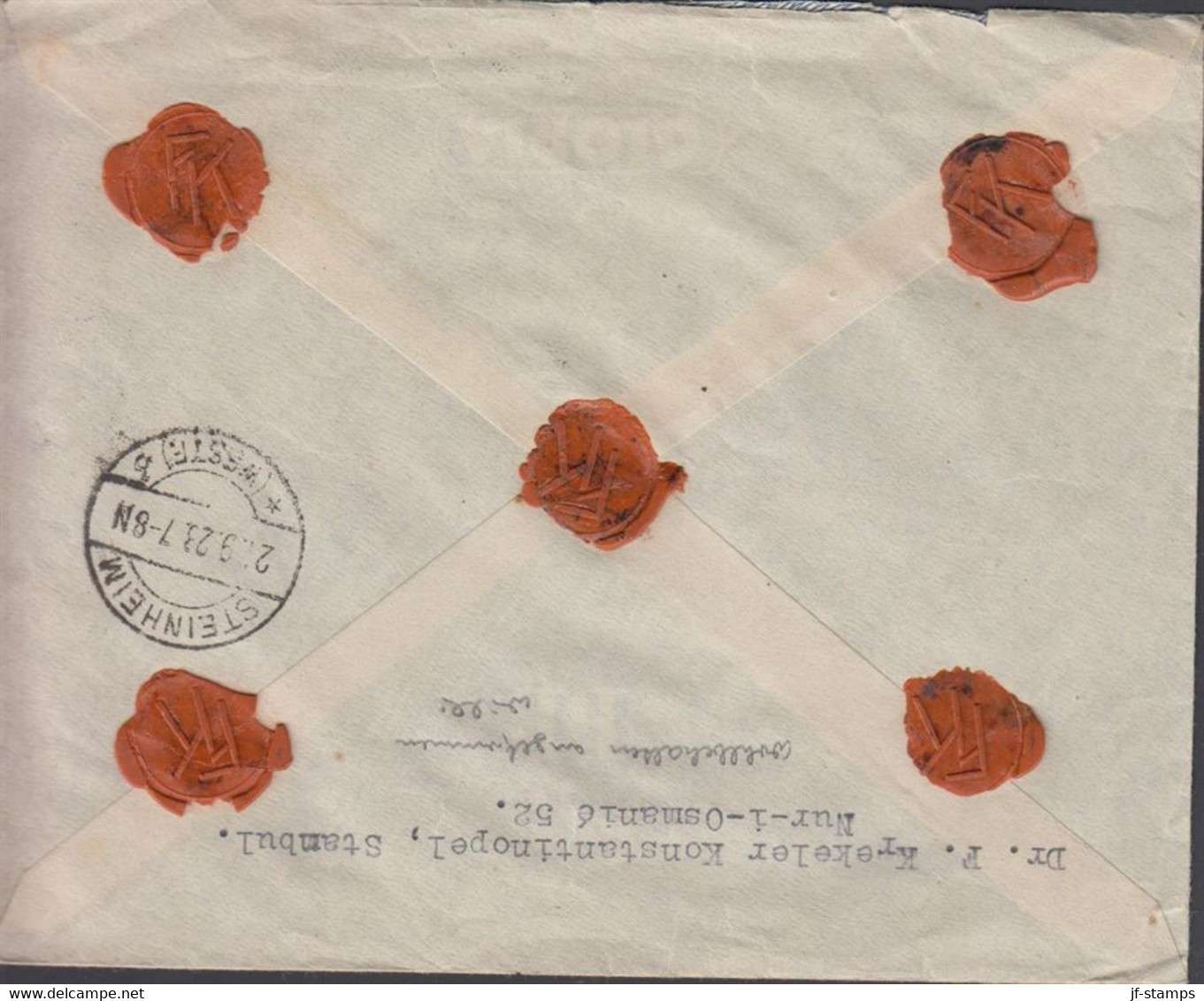 1928. TÜRKIYE Registered (R No 102) Cover To Westfalen With 1+ 2½ + 25 C Atatürk. Reverse 5 ... (Michel 853+) - JF432841 - Briefe U. Dokumente