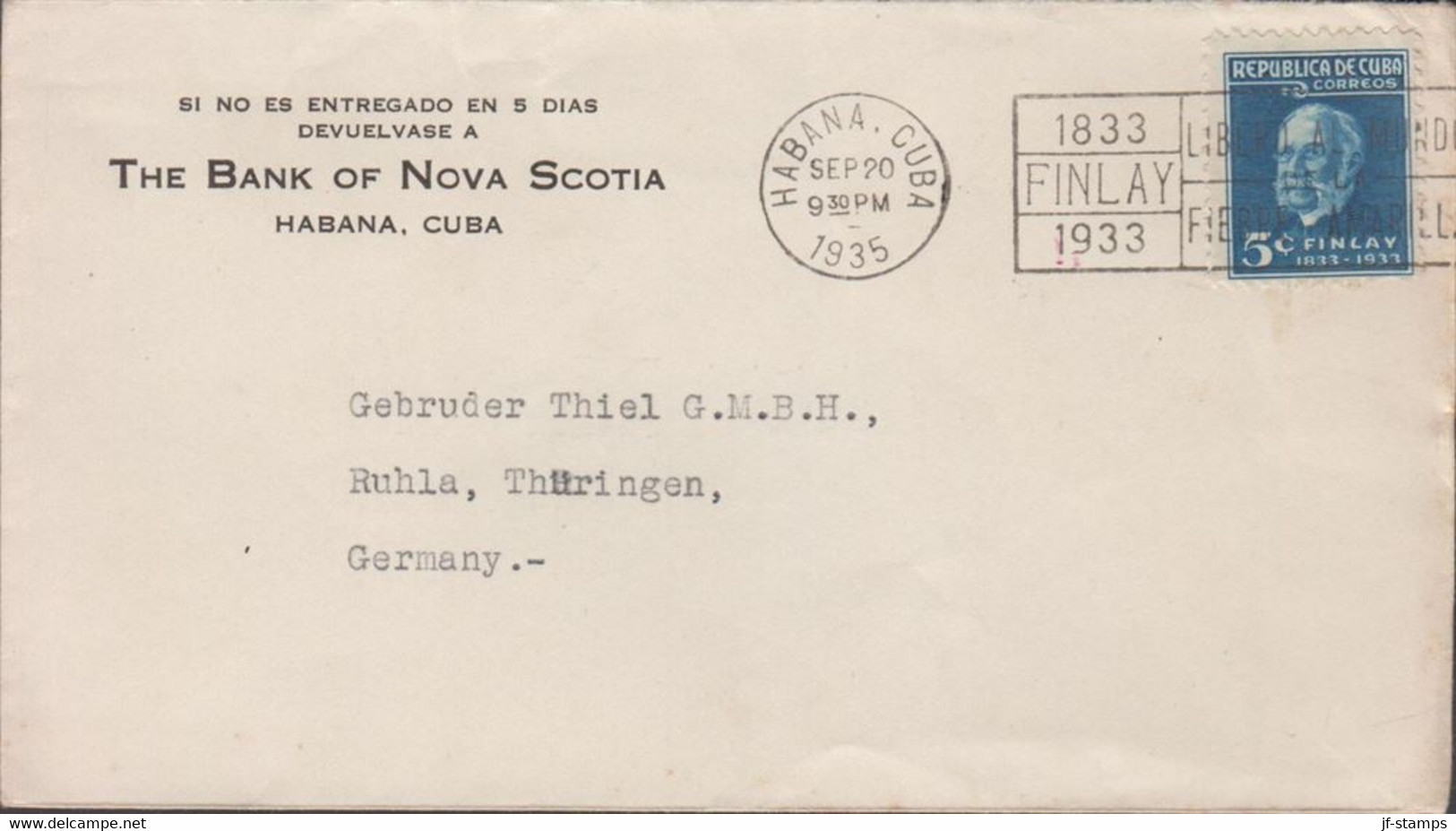 1935. CUBA Carlos J. Finlay 5 C Solo On Cover To Germany Cancelled HABANA CUBA SEP 20 1935 FI... (Michel 102) - JF432875 - Neufs