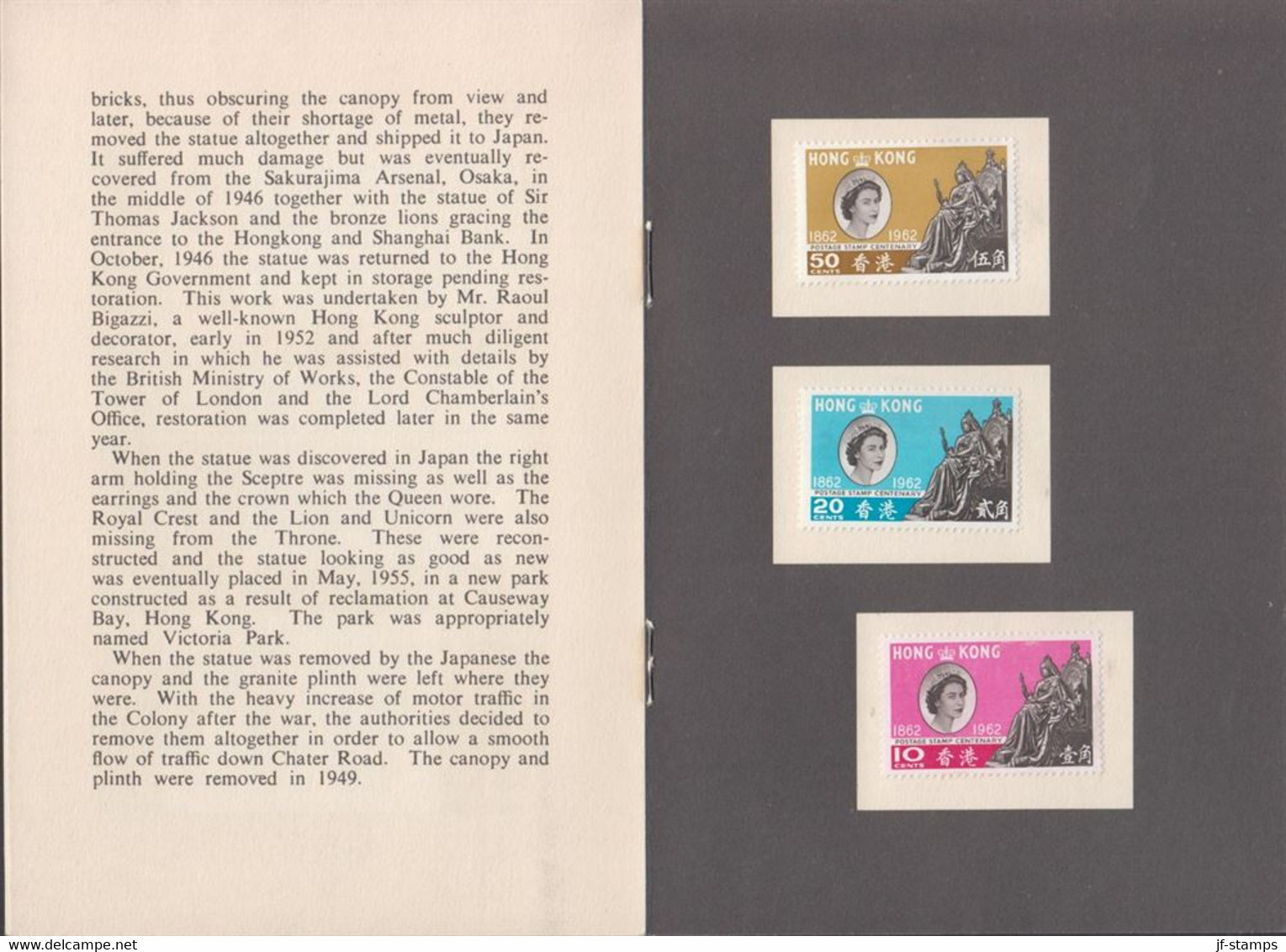 1962. HONG KONG POSTAGE STAMP CENTENARY. Complete Set With 3 Stamps Mounted  In Official ... (Michel 193-195) - JF432902 - Cartas & Documentos