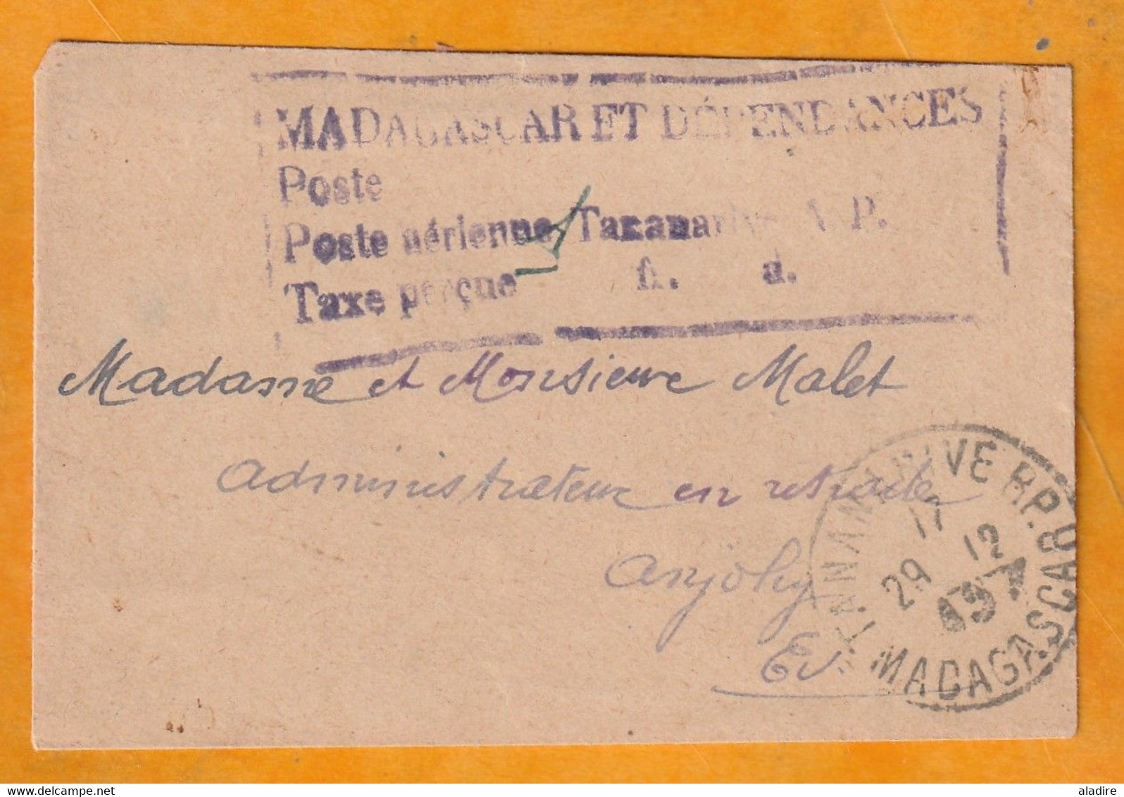 1945 - Pénurie De Timbre 2e Guerre Mondiale - Enveloppe Mignonnette De Tananarive RP Vers Anjoly - Lettres & Documents