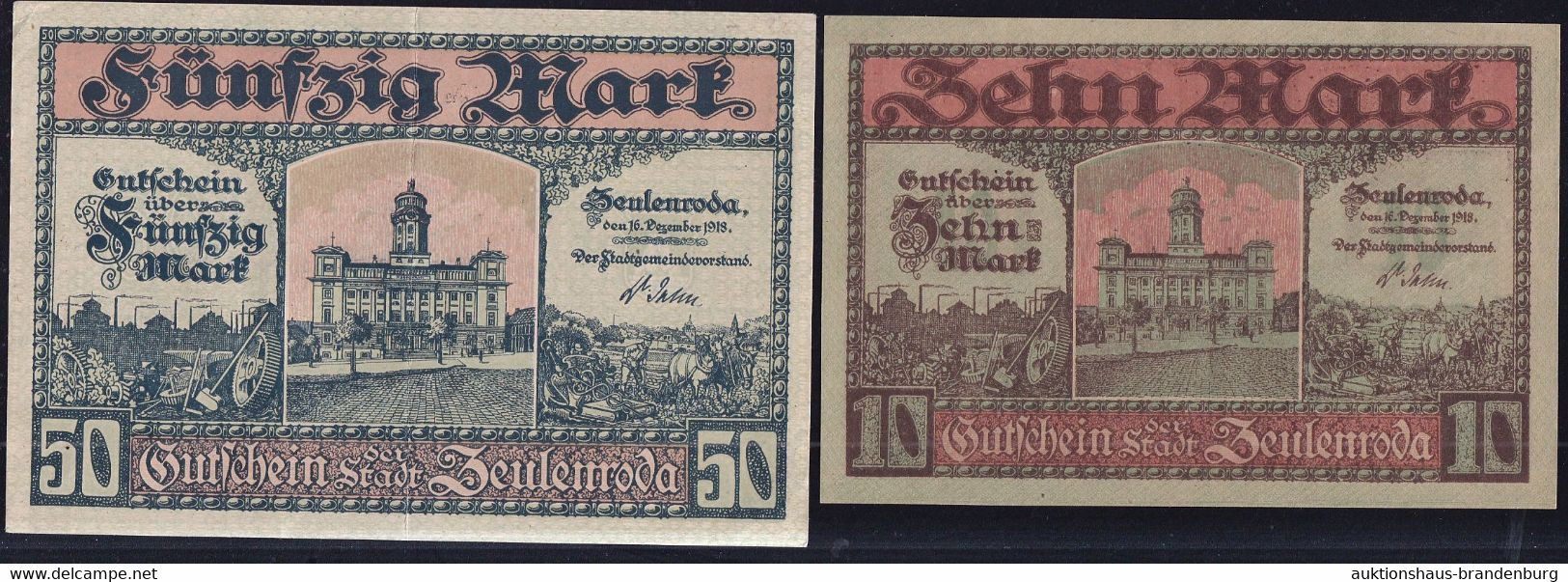 2x Zeulenroda: 10 + 50 Mark 16.12.1918 - Entwertet - Collections