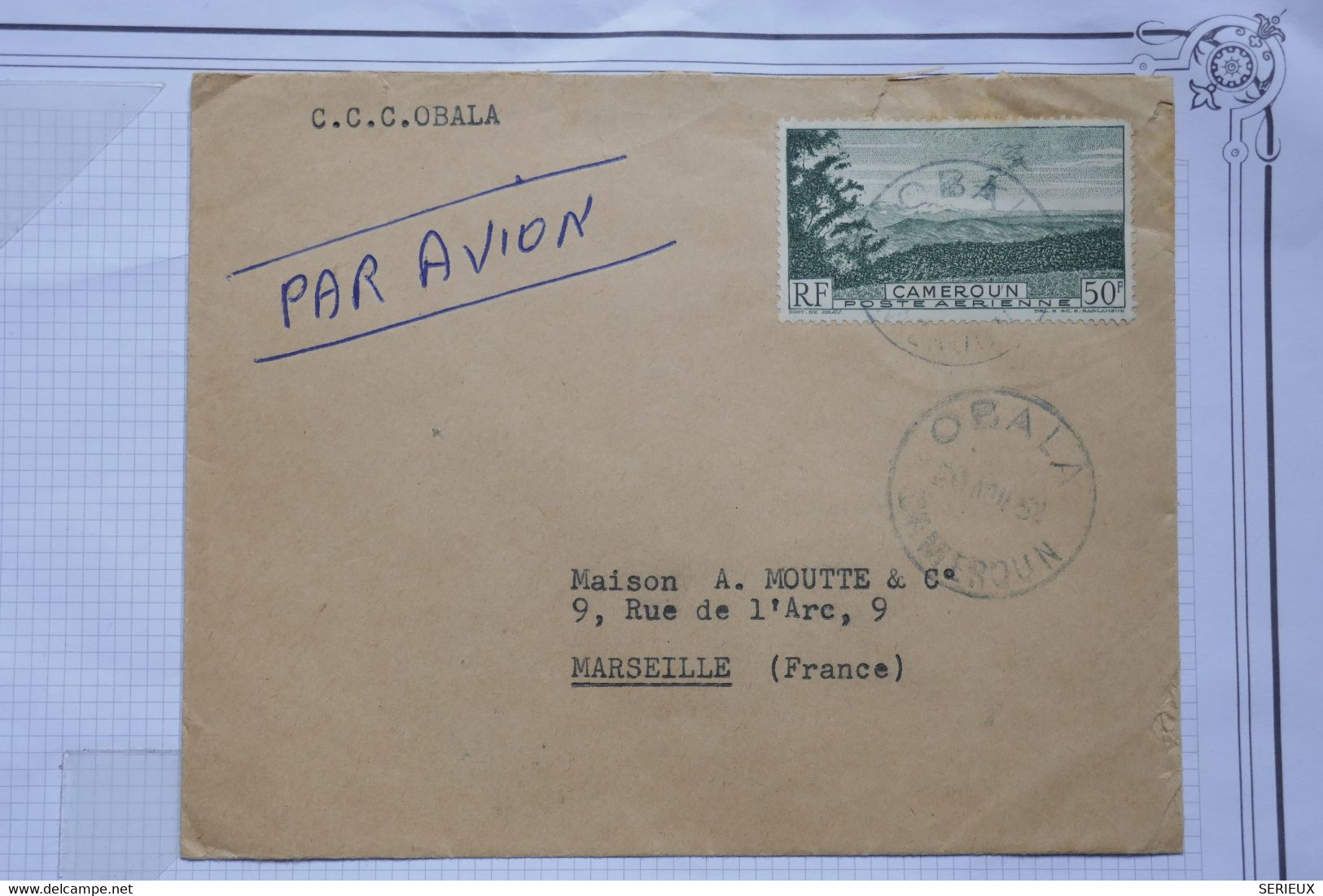 BE14  CAMEROUN  BELLE  LETTRE   1955 PETIT BUREAU OBALA   A  MARSEILLE  FRANCE ++ +AFFRANCH. PLAISANT - Lettres & Documents