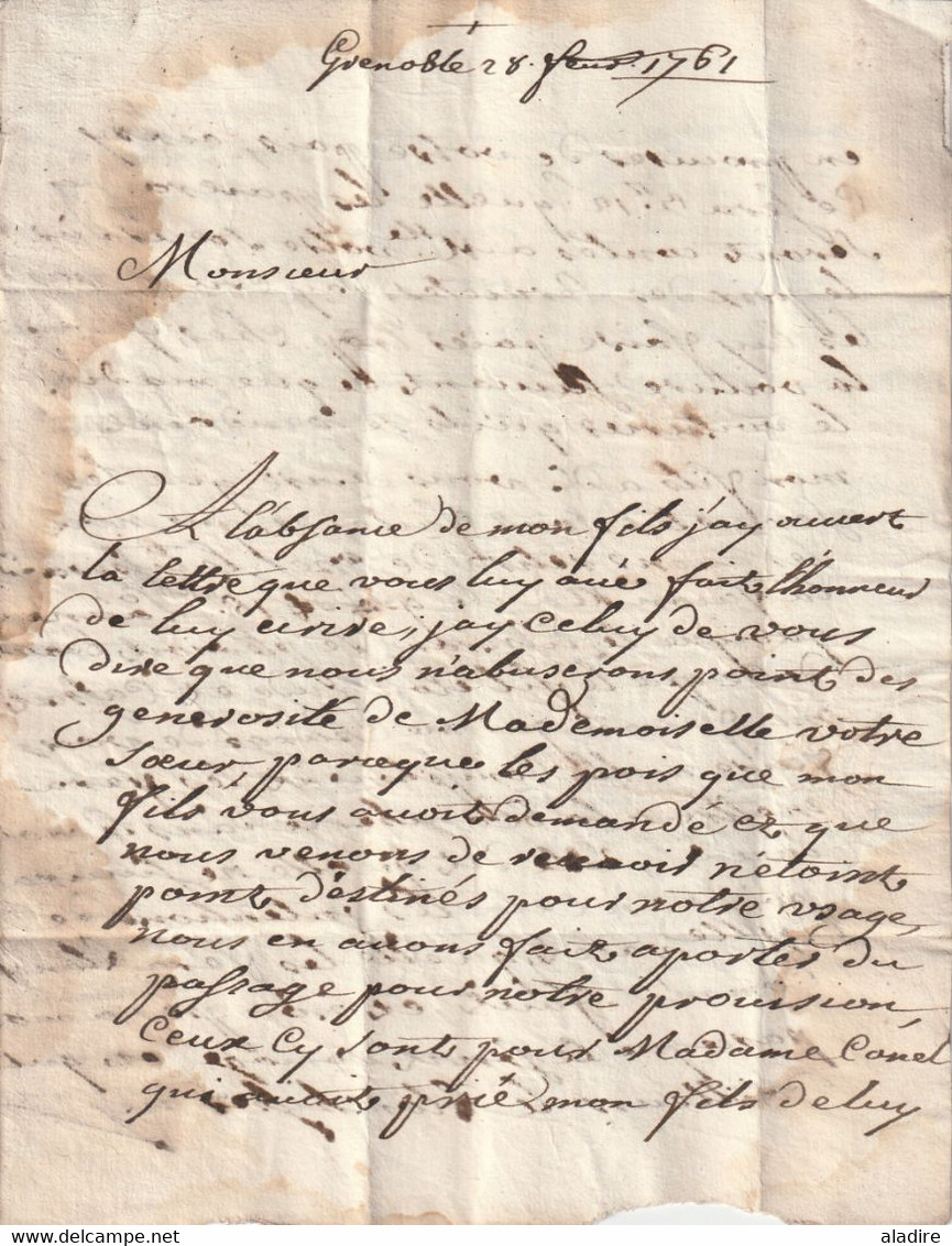 1761 - PAR EXPRES - Lettre Pliée Avec Corresp De 3 Pages De Grenoble Vers Saint Didier, Isère ? - 1701-1800: Précurseurs XVIII