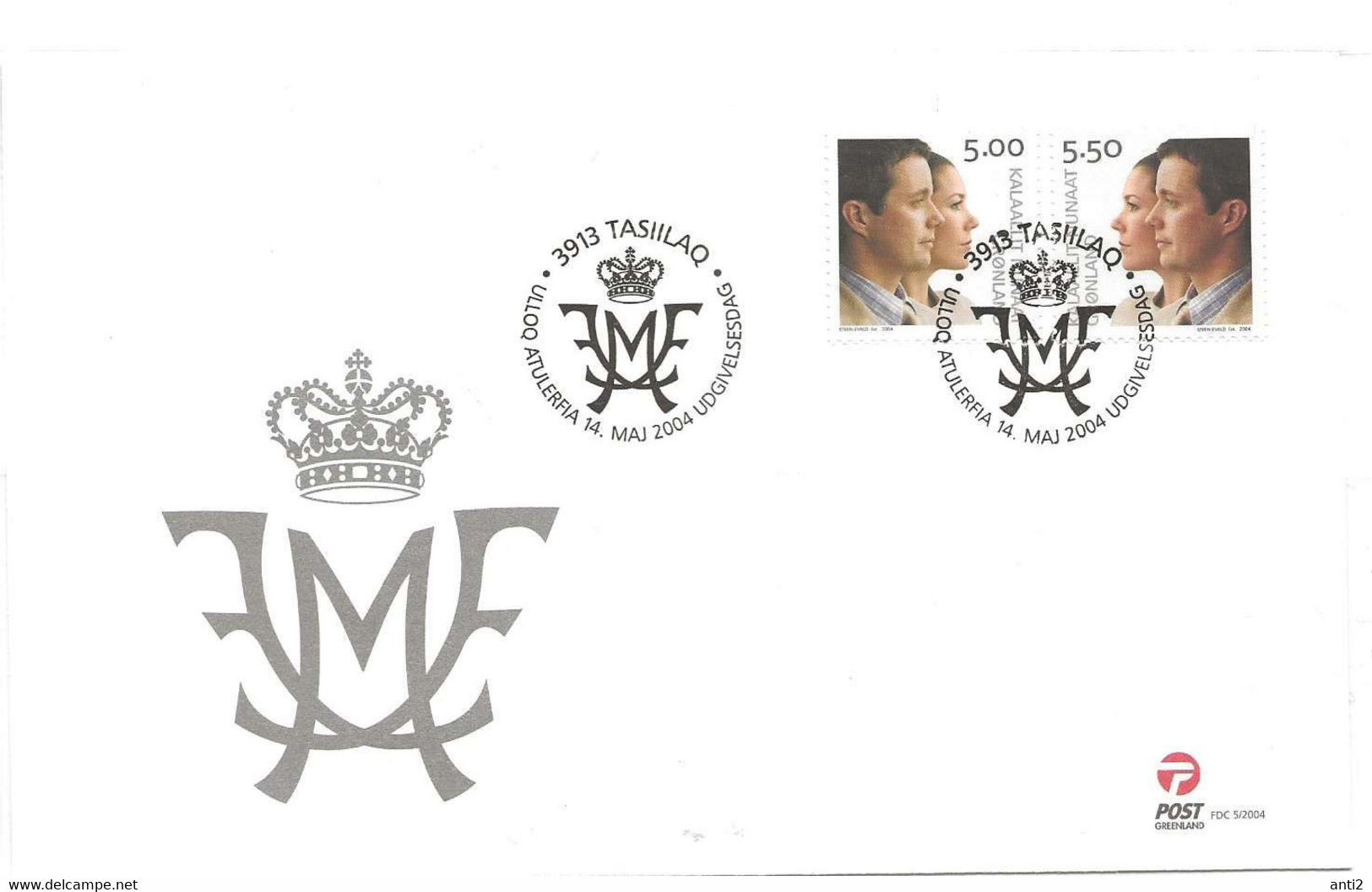 Greenland  2004 Crown Prince Frederik And Mary Donaldson Wedding Mi 416-417  FDC - Storia Postale
