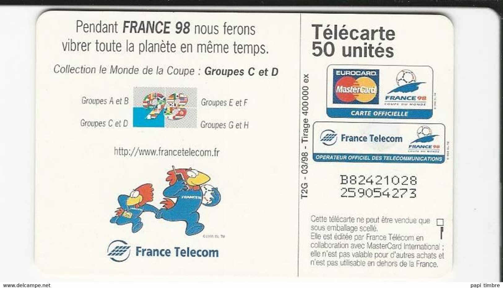 Lot De 4 Télécartes "France 98" - 50 Unités - Sport