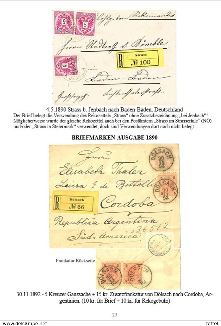 Rekozettel Und Einschreibebelege Vom Bundesland Tirol (Nord- Und Osttirol) 1886 - 1918 - Philatélie Et Histoire Postale
