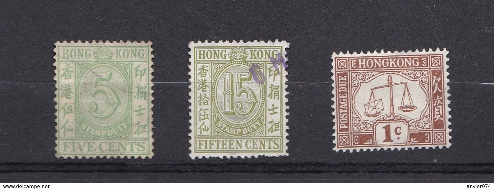 Hong Kong 2 Timbres 5 Cent Et 15 Cents 1938 + Un Timbre Taxe 1924, Voir Scan - Stempelmarke Als Postmarke Verwendet
