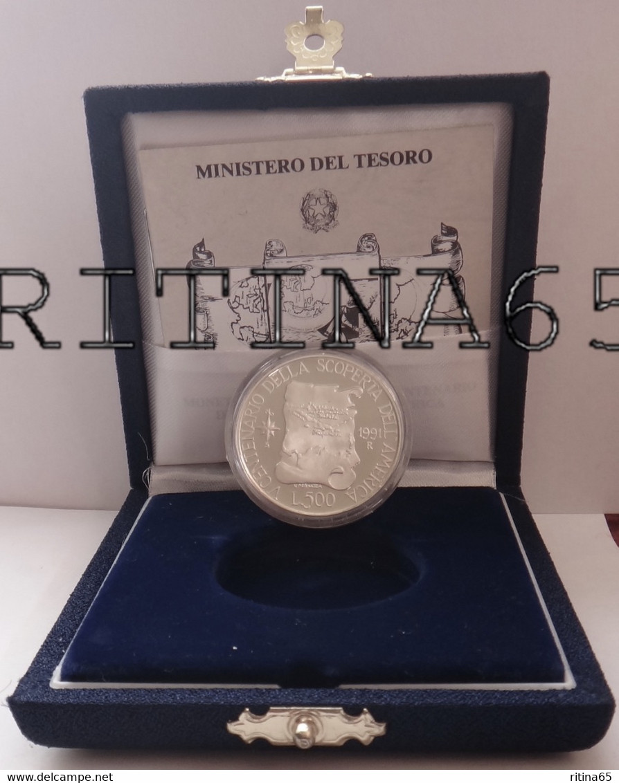 ITALIA 500 LIRE ARGENTO 1991 SCOPERTA DELL'AMERICA PROOF - Set Fior Di Conio