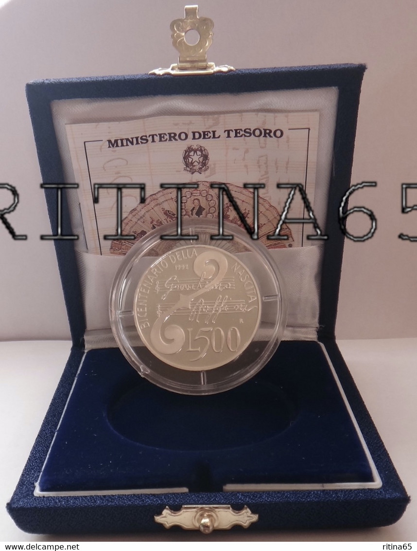 ITALIA 500 LIRE ARGENTO 1992 ROSSINI PROOF - Jahressets & Polierte Platten