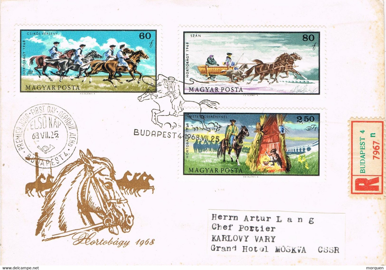 46869. Carta Certificada BUDAPEST (Hungria) 1968. Tema Caballos, Horses, Cheval - Lettres & Documents