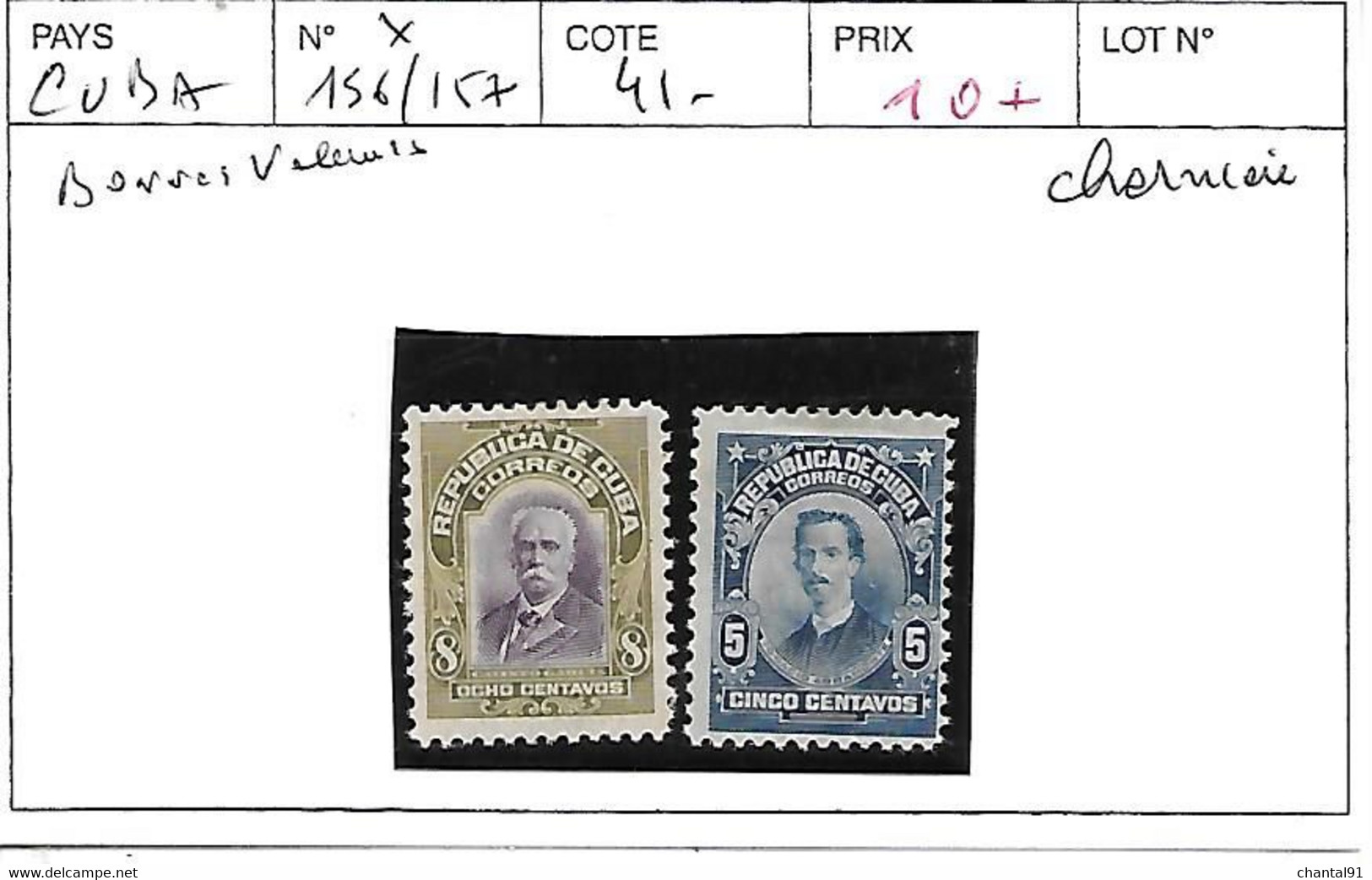 CUBA N° 156/157 * CHARNIERE BONNES VALEURS - Ongebruikt