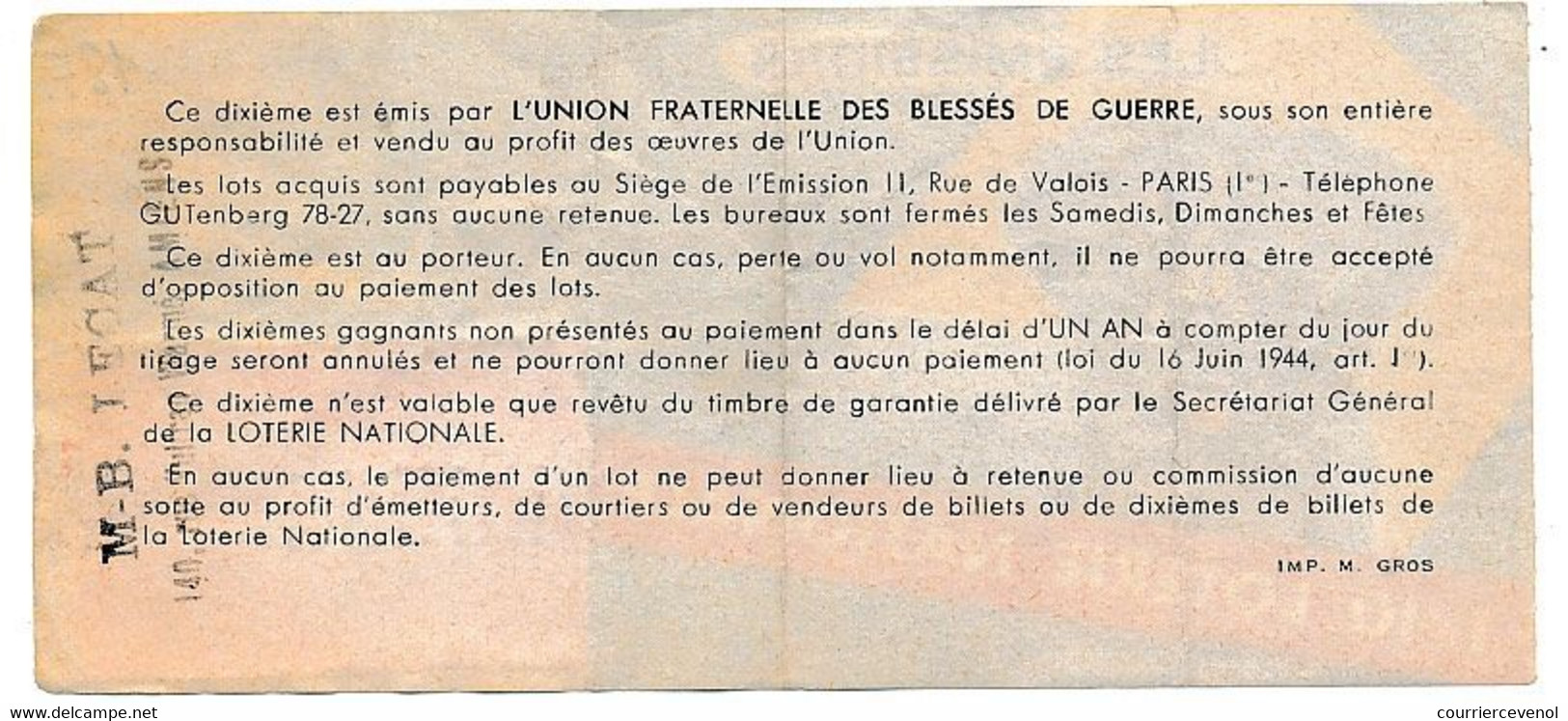 FRANCE - Loterie Nationale - 1/10ème - Blessés De Guerre - 40eme Tranche - 1964 - Loterijbiljetten