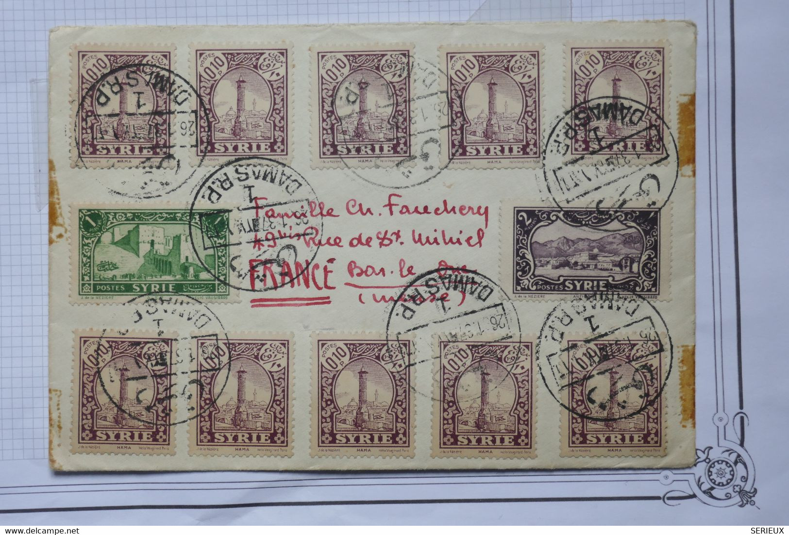 BE14  SYRIE  BELLE LETTRE RARE  1937 DAMAS A BAR LE DUC   FRANCE +LLYOD TRIESTINO+++AFFRANCH. INTERESSANT - Storia Postale