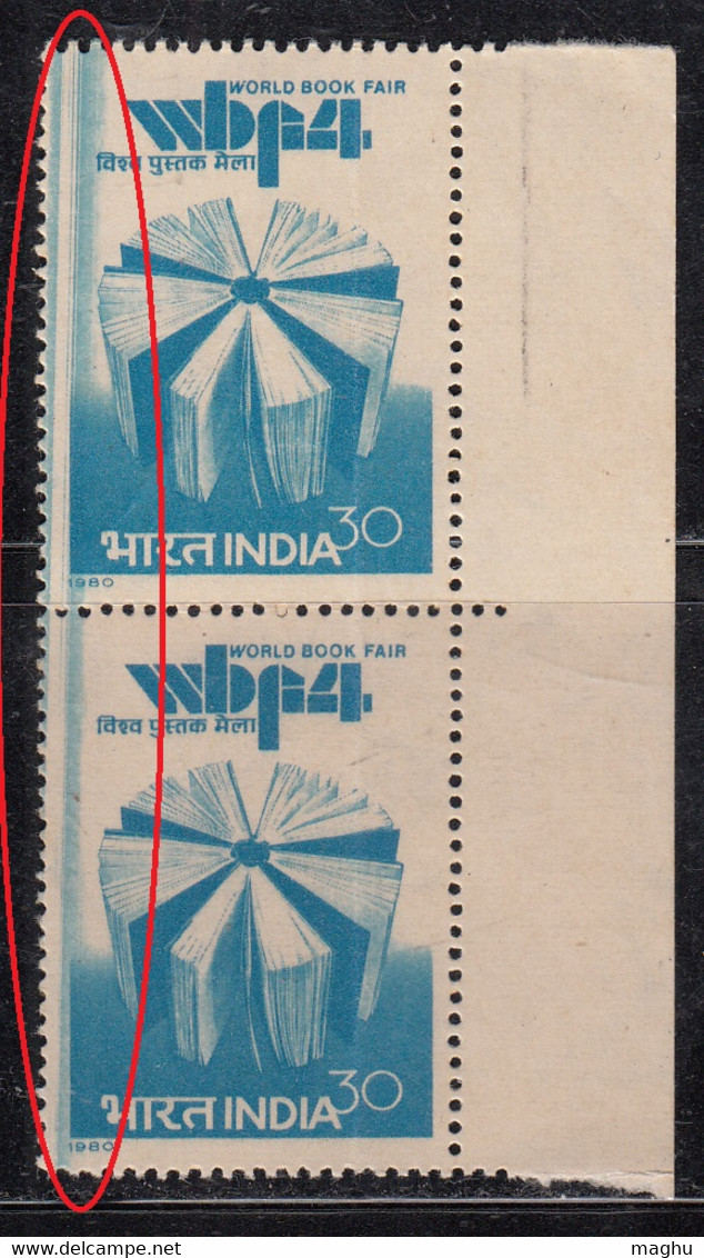 EFO, Doctor Blade Variety, Pair, India MNH 1980, Book Fair - Variétés Et Curiosités