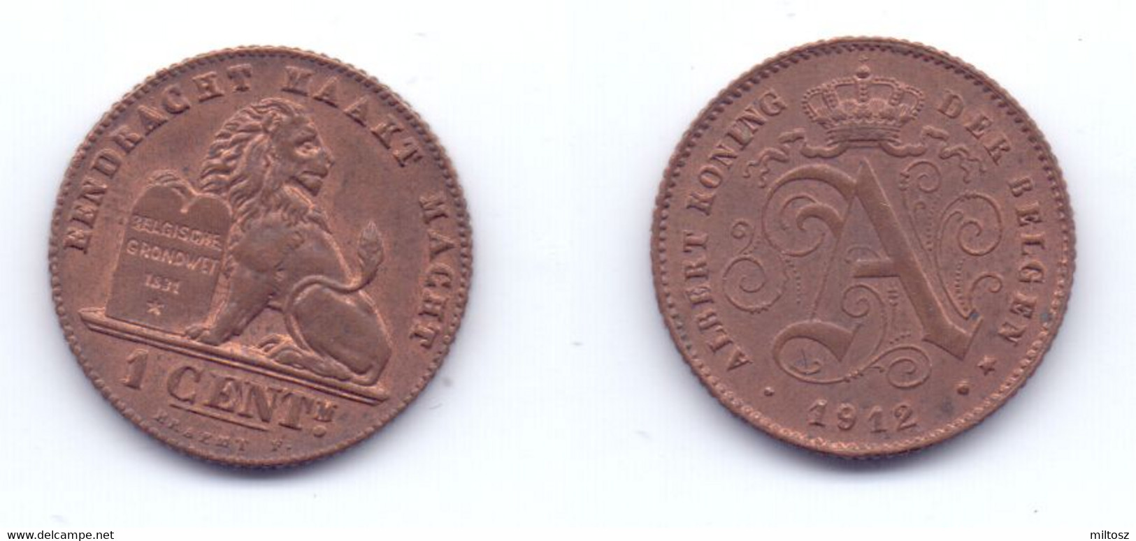 Belgium 1 Centime 1912 (legend In Dutch) - 1 Cent