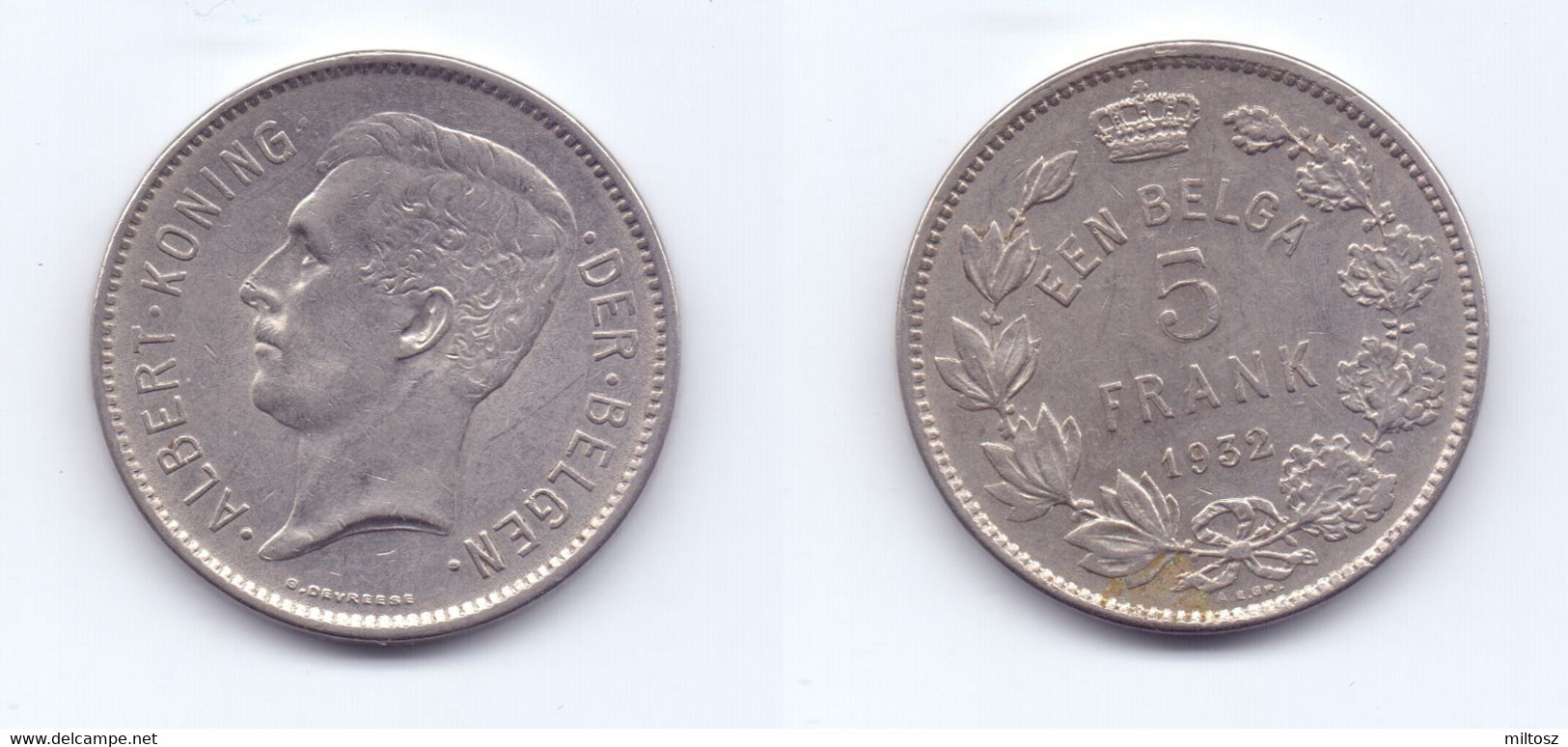 Belgium 5 Francs 1932 (legend In Dutch) Pos. B - 5 Frank & 1 Belga