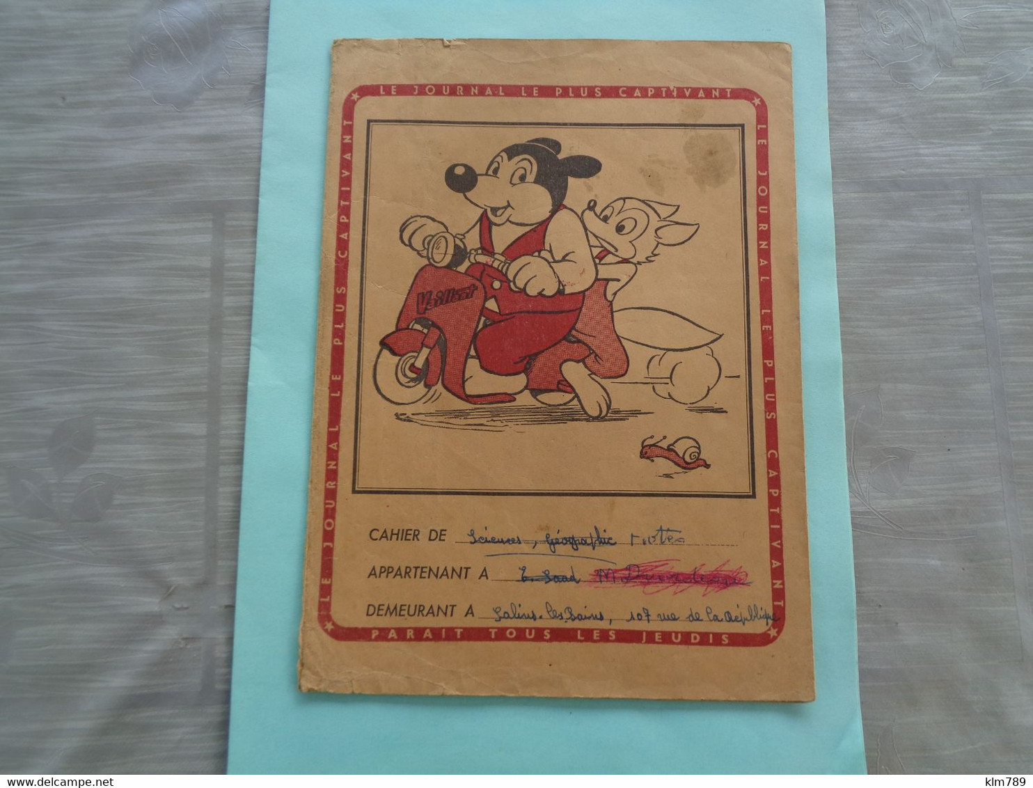 Rare Protège Cahier - BD Vaillant - Scooter - Course Aves Un Escargot  - Réf.81. - Tweewielers