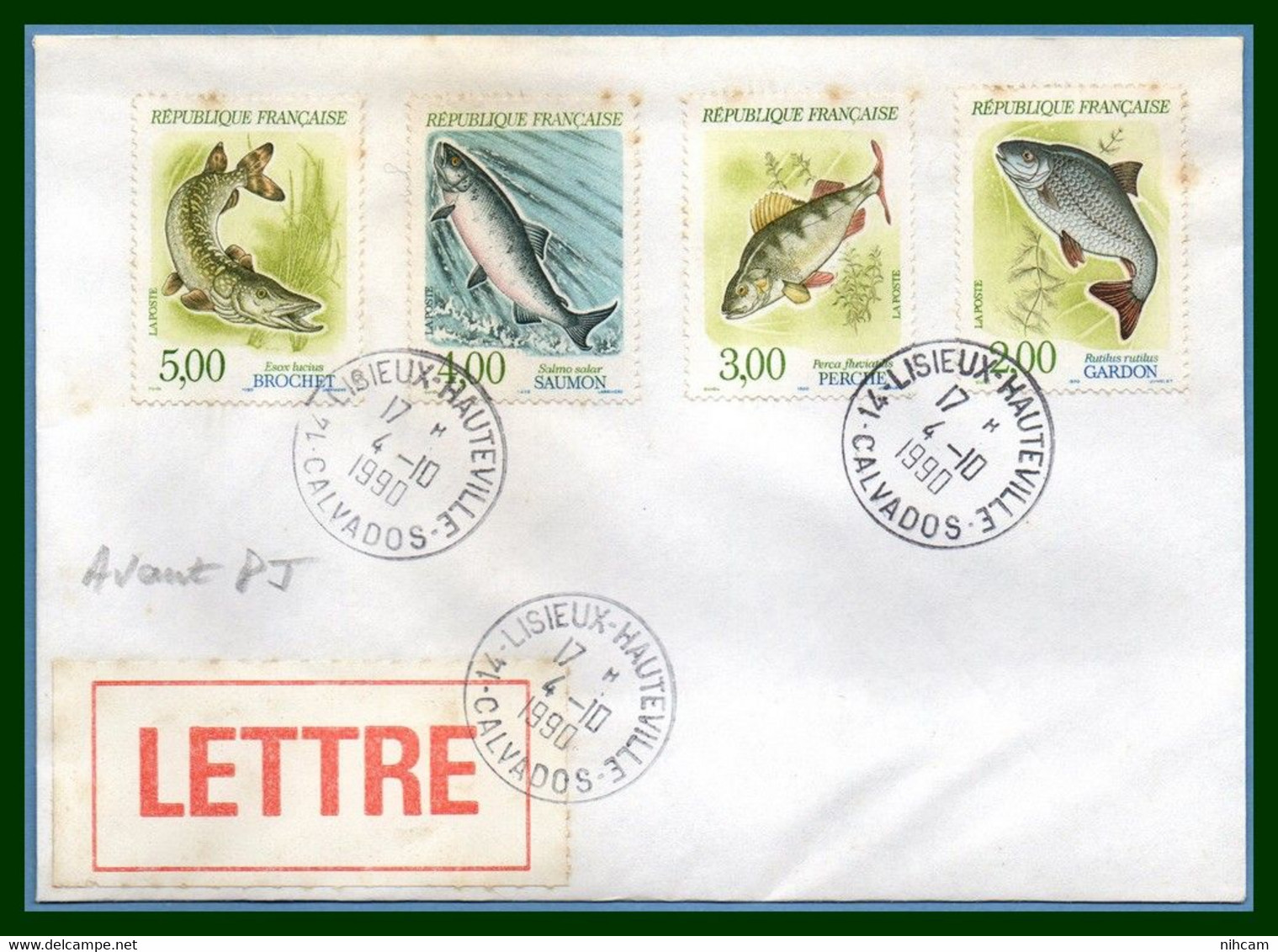 Série Poisson N° 2663 à 2666 Obl. AVANT Le 1er Jour 4/10 / 1990 Lisieux Hauteville (FDC Le 6/10) Rousseurs Mais Rare - Briefe U. Dokumente