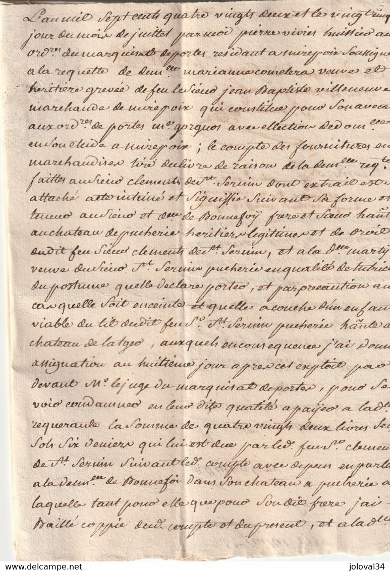 28/11/1781 Assignation Villeneuve Marchand MIREPOIX Ariège St Sernain Puecheric Latché Avec Cachet Généralité Toulouse - ... - 1799