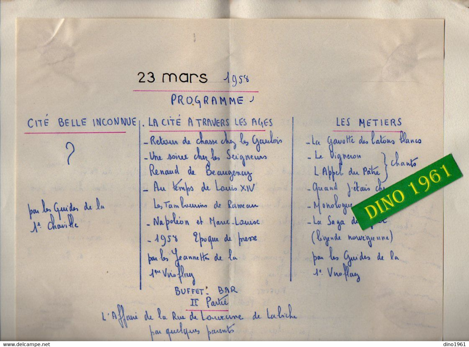 VP20.456 - SCOUTISME - Programme De 1958 Par Les Guides De La 1ère De VIROFLAY - Programmes