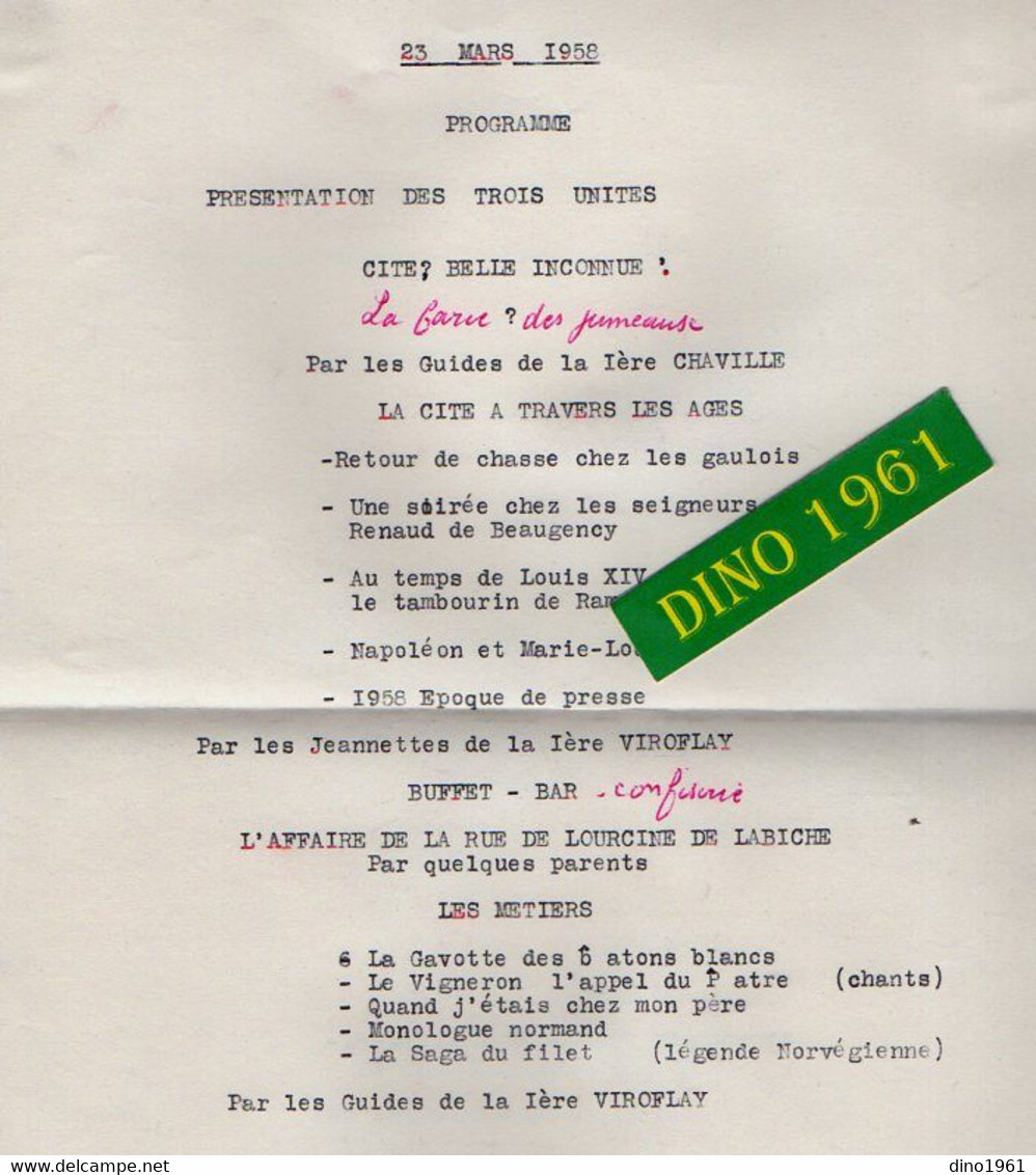 VP20.457 - SCOUTISME - Programme De 1958 Par Les Guides De La 1ère De VIROFLAY - Programmes