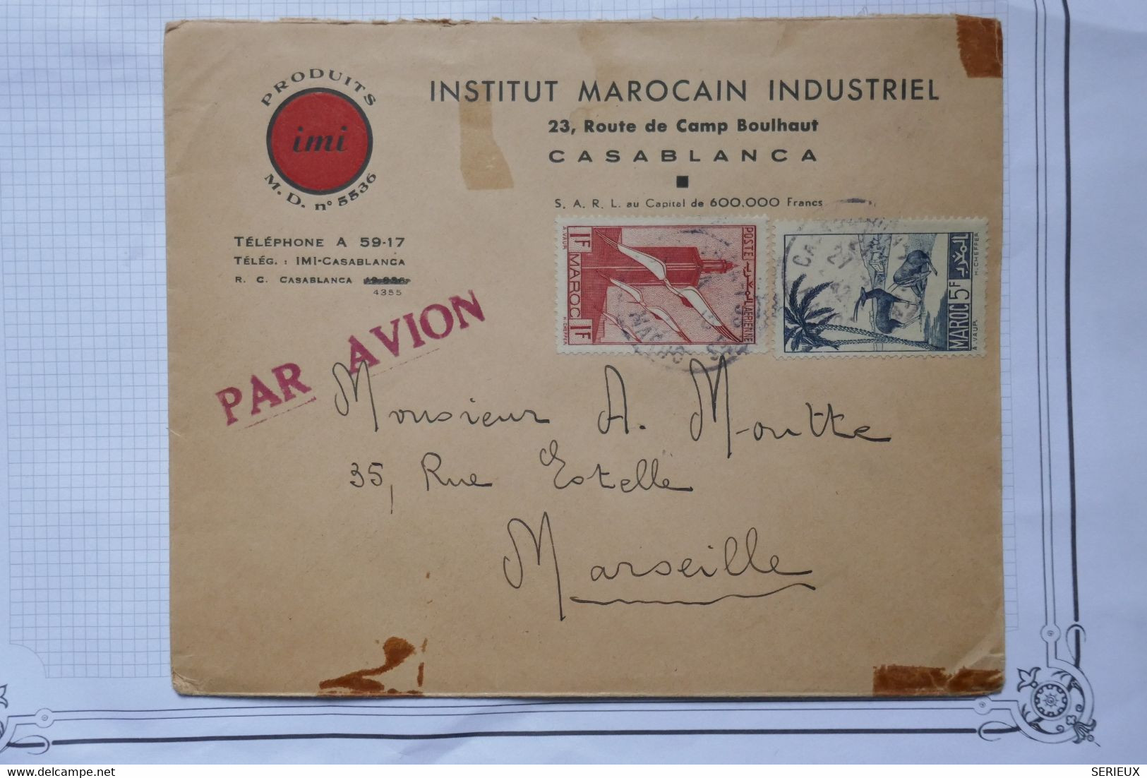 BE15 MAROC   BELLE LETTRE  PRIVEE 1942  PAR AVION CASABLANCA  A  MARSEILLE FRANCE +++5F+AFFRANCH. INTERESSANT - Cartas & Documentos