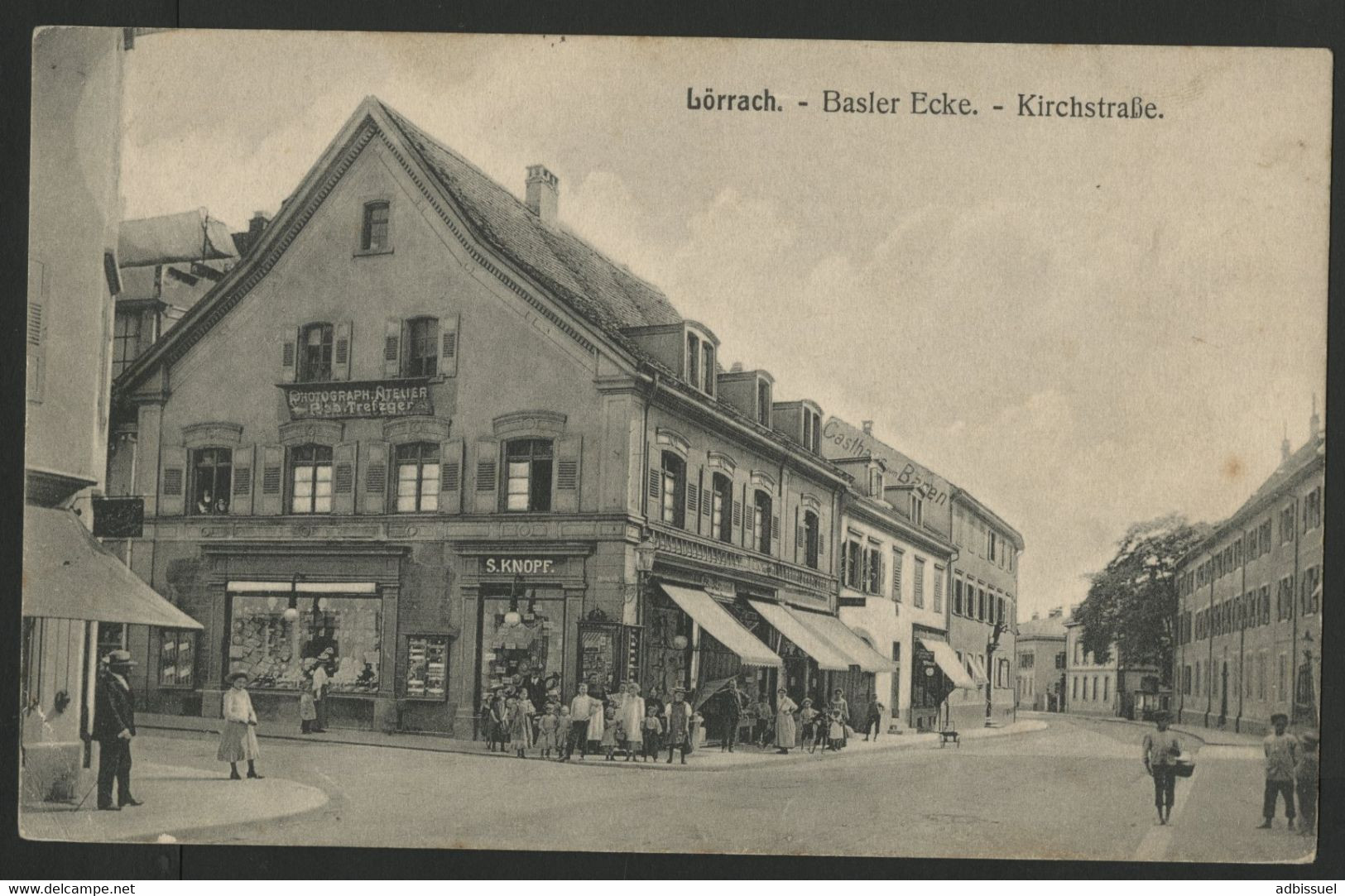 Lörrack Basler Ecke Kirchstrabe, Gros Plan De L'atelier De Photographie S. KNOPF. Carte Ayant Voyagé. - Loerrach