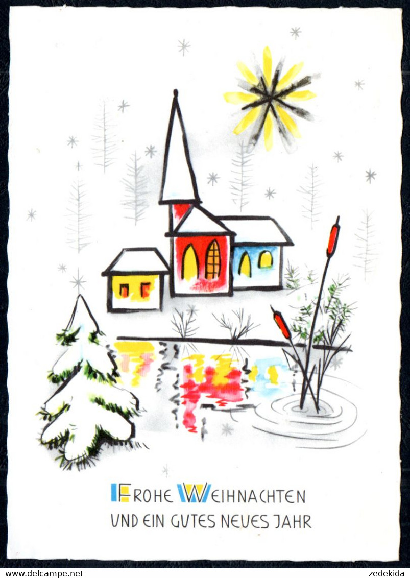 G0176 - Glückwunschkarte Weihnachten - Kirche Winterlandschaft Stern - Krüger - Other & Unclassified