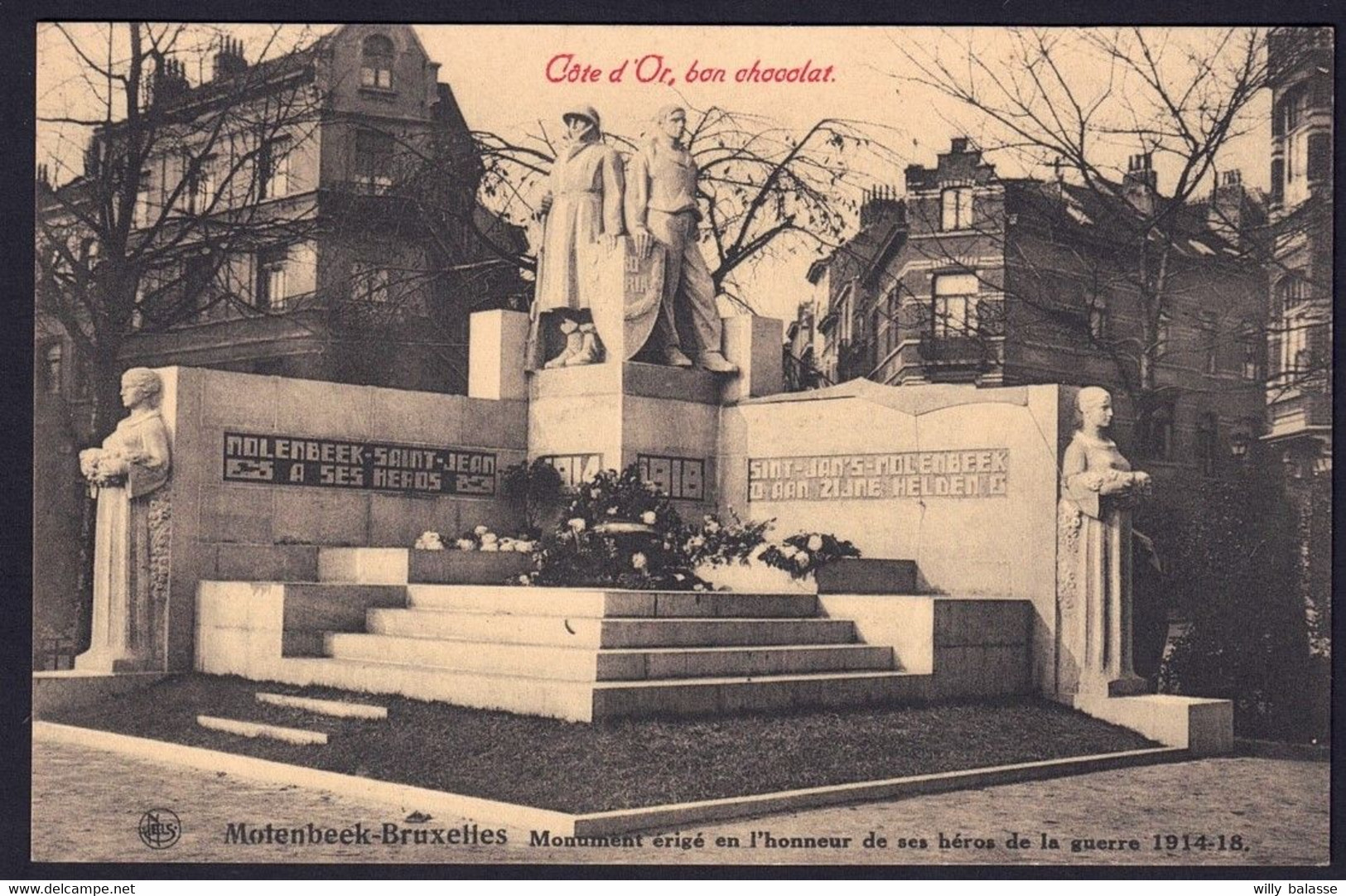 +++ CPA - MOLENBEEK - Monument - Guerre 1914-18 - Publicité Chocolat Côte D'Or   // - Molenbeek-St-Jean - St-Jans-Molenbeek