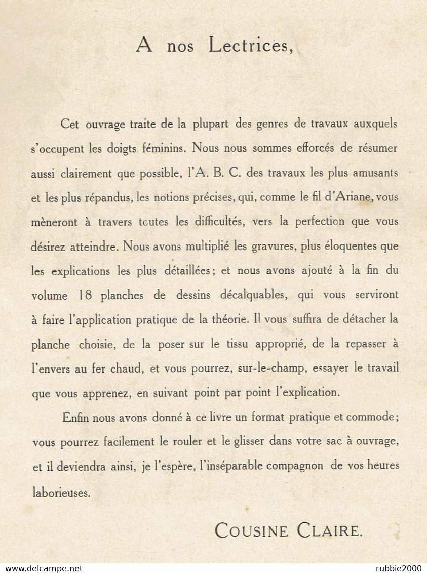 BRODERIE ET DENTELLE LECONS PRATIQUES VERS 1910 PAR COUSINE CLAIRE MANUFACTURE PARISIENNE DES COTONS - Libros
