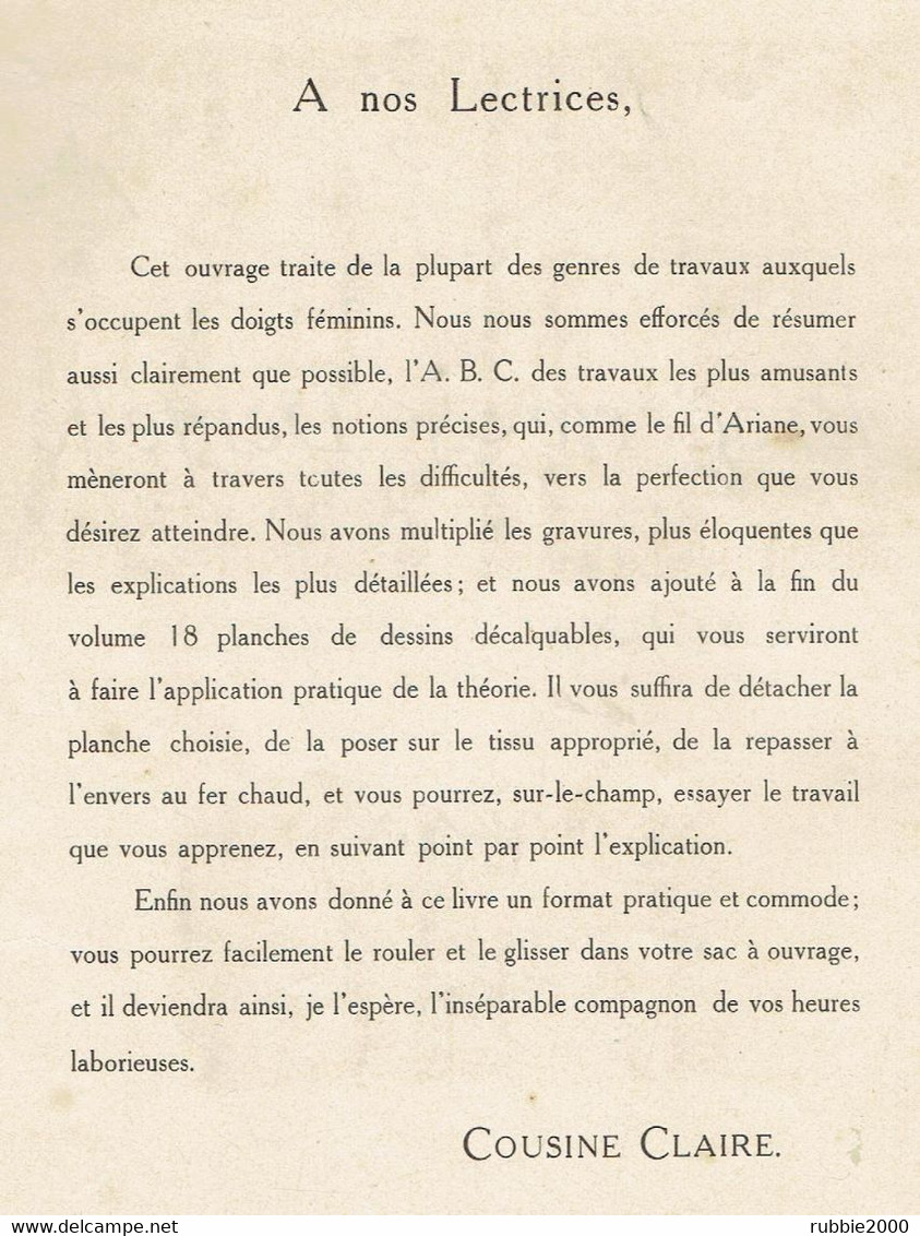 BRODERIE ET DENTELLE LECONS PRATIQUES VERS 1910 PAR COUSINE CLAIRE MANUFACTURE PARISIENNE DES COTONS - Littérature