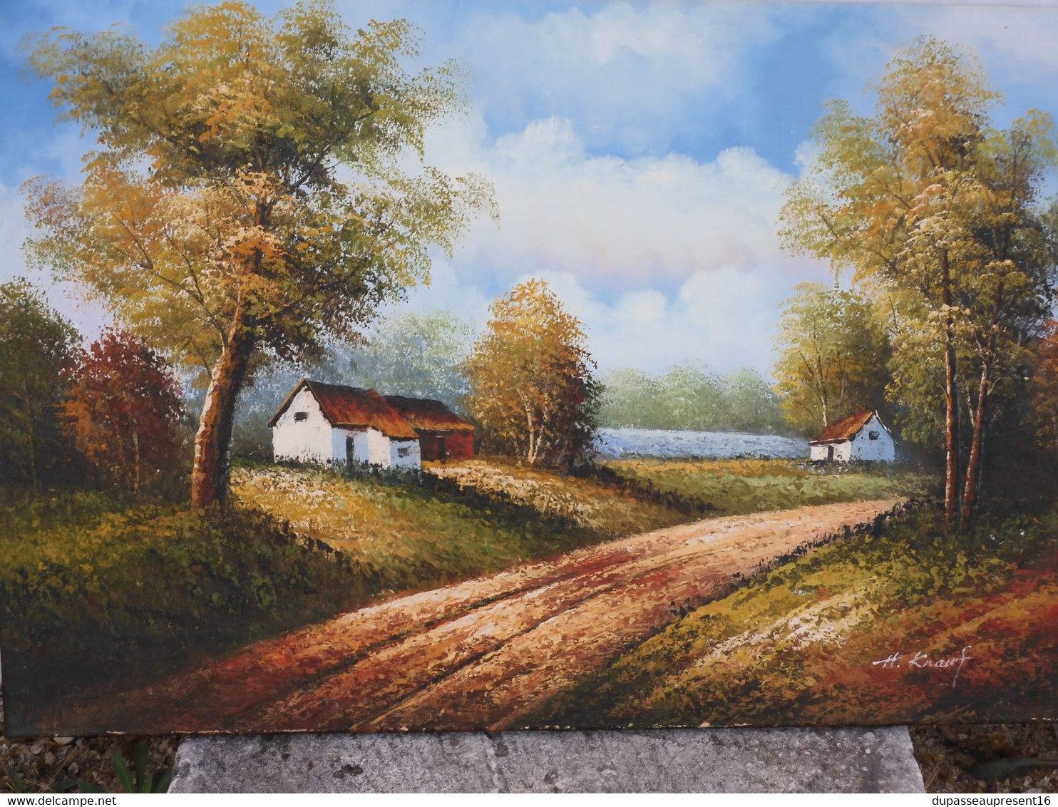 *GRANDE HUILE SUR TOILE PAYSAGE XXe belles couleurs signé H KNAUF déco  E